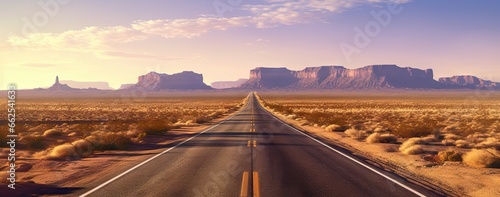 Endless adventure. Journey through desert landscape. Scenic road trip in California. American wilderness. Traveling highway