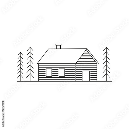 Plank Wooden Cabin outline style vector Logo 