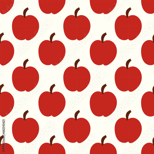Red Apple seamless pattern. Eco farming fruit. Harvesting background. Flat vector illustration.