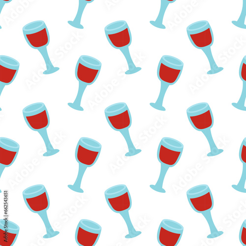 Seamless pattern with wine glass. Red wine background. Vector flat illustration. 