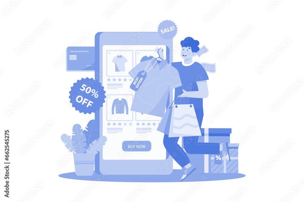 Man Buying Goods Via The Internet App. Man Buying Goods Via The Internet App.