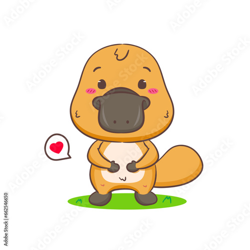 Cute Platypus cartoon character. Kawaii Adorable animal concept design. Isolated white background. Vector art illustration