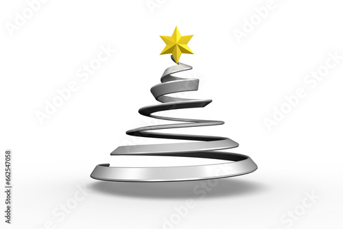 Digital png illustration of grey christmas tree symbol with yellow star on transparent background