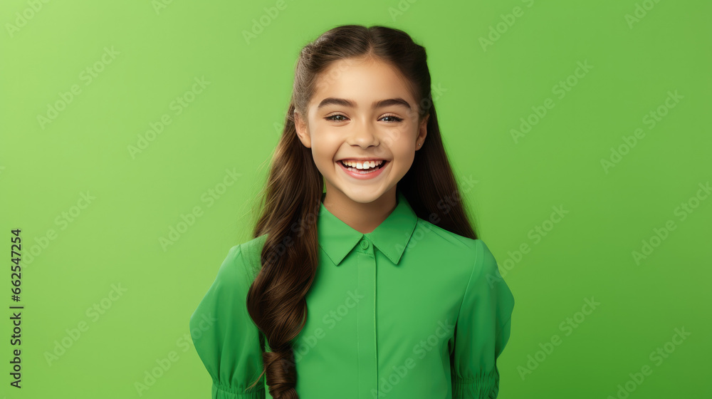 Happy teen girl, who is smiling and laughing, wearing bright clothes. Bright solid background similar to the dress color. Happy teen girl, who is smiling and laughing, wearing bright clothes. Bright solid background similar to the dress color.