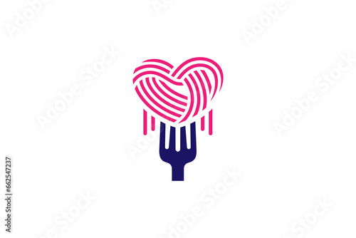 Love noodle logo design with a combination of forks