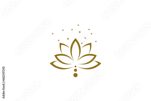 Lotus flower logo design decorated with stars in luxury gold color style