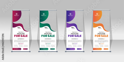 Roll up banner for real estate, home for sale real estate roll up banner, pull up banner template