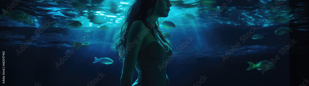 Fototapeta premium Neon Depths: Aquamarine Dreams in Tonalist Hues