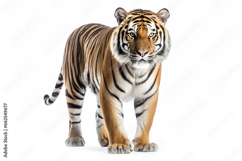 Obraz premium Wildlife and animal concept. Tiger isolated on white background. Generative AI