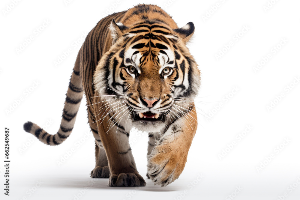 Obraz premium Wildlife and animal concept. Tiger isolated on white background. Generative AI