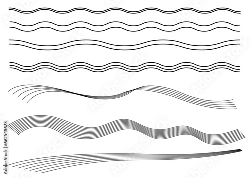 シンプルな飾り罫線・ラインのイラストセット（波線、波模様、二重線、多重線、ウェーブ）