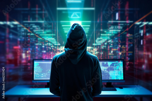 Cybersecurity concept, user privacy security, cybersecurity vulnerability and hacker, and encryption, screen padlock. on server room background.metaverse digital world technology.