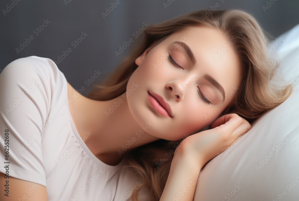 A young and beautiful woman peacefully asleep in her bed early in the morning, in the early morning hours, a young and lovely woman rests peacefully in bed A young and beautiful woman peacefully asleep in her bed early in the morning, in the early morning hours, a young and lovely woman rests peacefully in bed