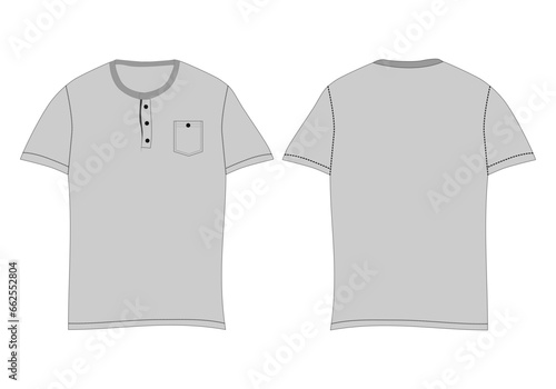 Tshirt button and pocket basic style front and back views / Tshirt mockup vector editable