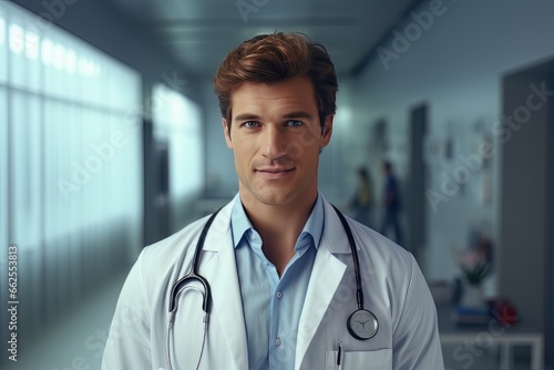 Portrait of Doctor with Stethoscope in the Hospital, Experienced Senior Medical Doctor Smiling and Looking at Camera.