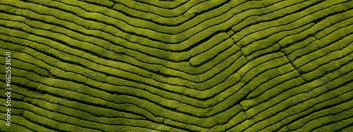 Tea field green plantation agriculture background top leaf farm landscape pattern drone. Organic field mountain green plant tea table view wooden product aerial display farmer wood fresh harvest land