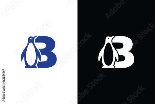 Letter B logo illustration combining penguin. letter B penguin logo elegant, unique, modern, sharp and easy to apply in any media