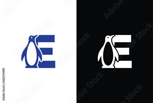 Letter E logo illustration combining penguin. letter E penguin logo elegant, unique, modern, sharp and easy to apply in any media