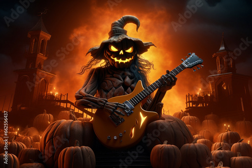 Halloween demon,playing guitar in the night,Halloween concept
