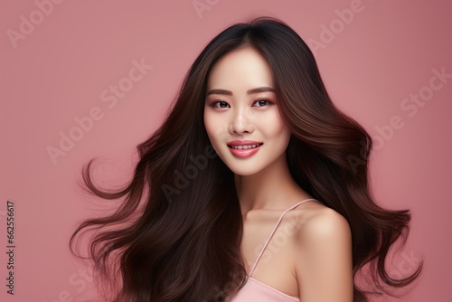 Beautiful Asian Woman with Smooth Healthy Skin, Portrait of Happy Young Female Smiling Beauty Face for Cosmetics Skincare Advertising.