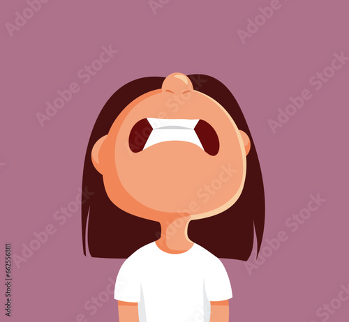 Unhappy Toddler Girl Panicking and Stressing Vector Cartoon Character. Frustrated angry child clenching her teeth feeling emotional
