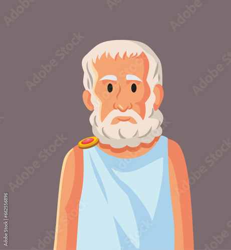 Ancient Philosopher Aristoteles Vector Cartoon Illustration. Famous Greek personality studying many field of humanistic sciences 
