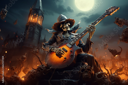 Halloween demon playing guitar in the night Halloween concept