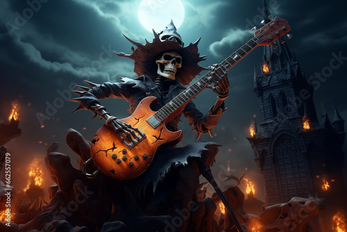 Halloween demon,playing guitar in the night,Halloween concept