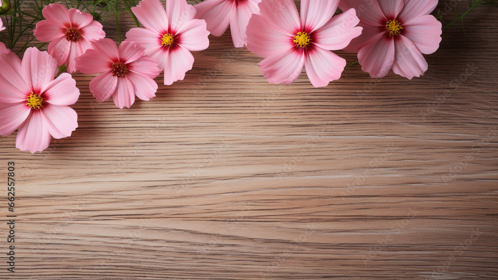 Cosmos Flower on Wood Background with Copy Space