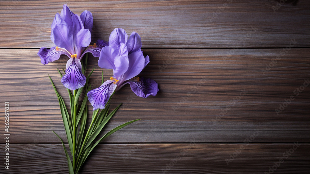Iris germanica Flower on Wood Background with Copy Space Iris germanica Flower on Wood Background with Copy Space