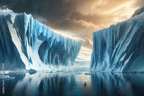 the Antarctic image of a glacier falling off Generative AI