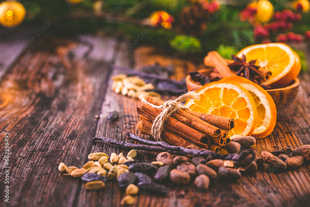 Christmas seasonal baking ingredients - aroma spices Christmas seasonal baking ingredients - aroma spices