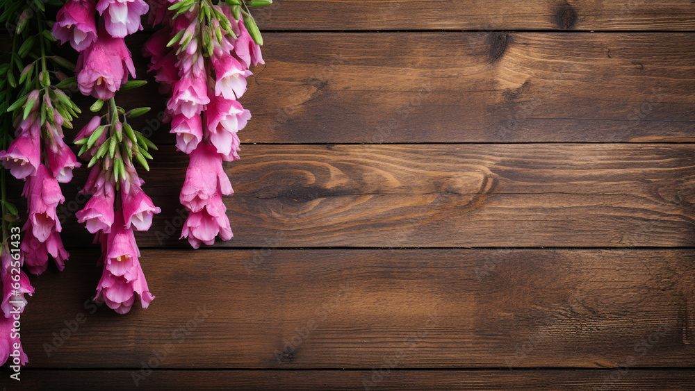 Fototapeta premium Foxglove Flower on Wooden Background with Copy Space