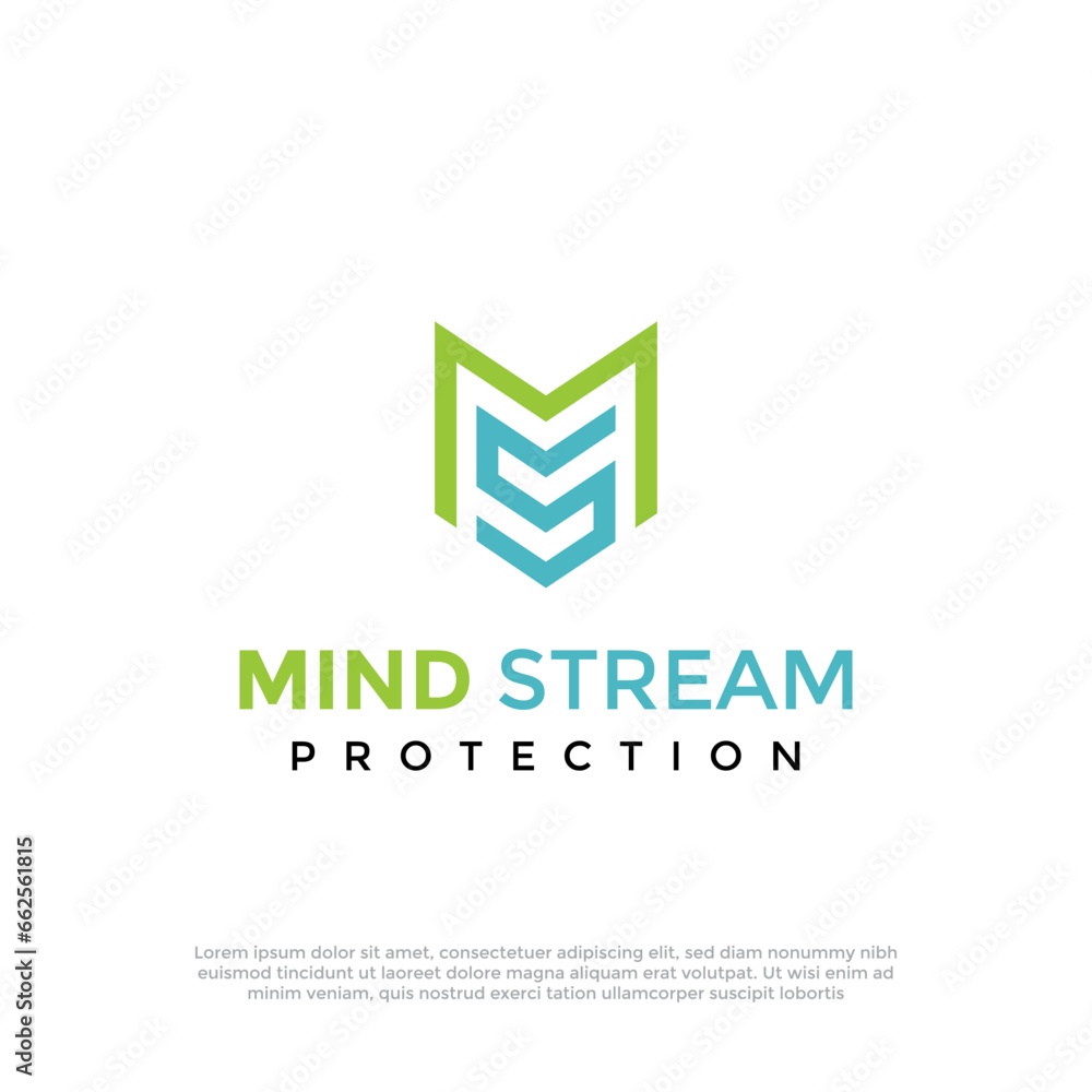 Mind Stream Protection shield logo design template