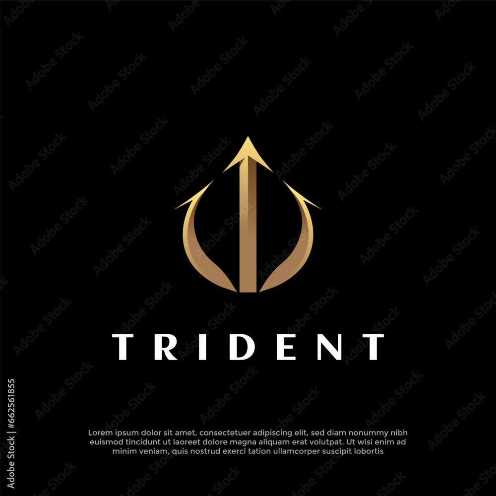 Gold trident logo vector design template - obrazy, fototapety, plakaty 