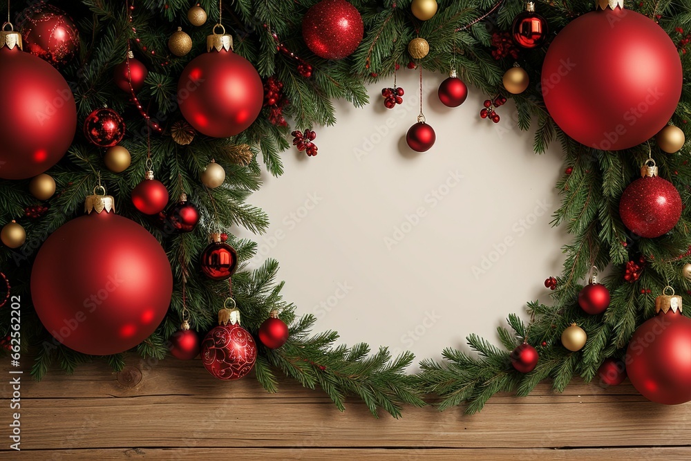 A beautiful red and gold Christmas wreath is adorned with white flowers and green pine branches, set against a pure white background.