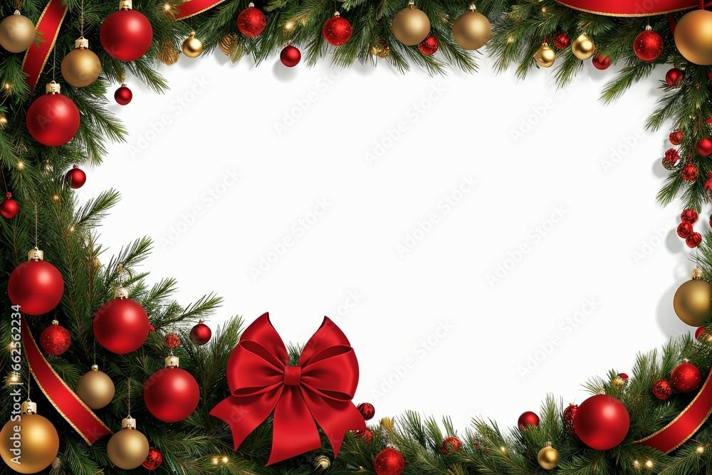 A beautiful red and gold Christmas wreath is adorned with white flowers and green pine branches, set against a pure white background. A beautiful red and gold Christmas wreath is adorned with white flowers and green pine branches, set against a pure white background.
