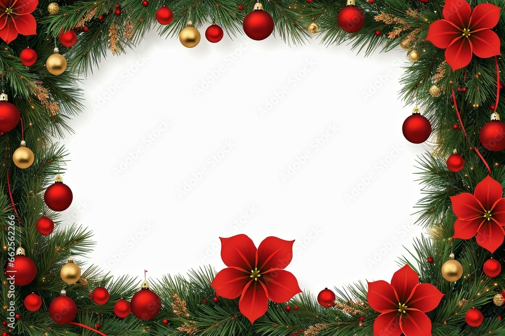 A beautiful red and gold Christmas wreath is adorned with white flowers and green pine branches, set against a pure white background. A beautiful red and gold Christmas wreath is adorned with white flowers and green pine branches, set against a pure white background.