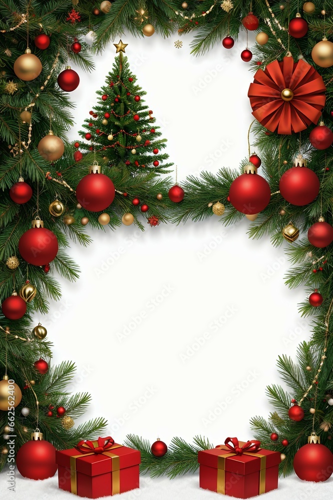 A beautiful red and gold Christmas wreath is adorned with white flowers and green pine branches, set against a pure white background. A beautiful red and gold Christmas wreath is adorned with white flowers and green pine branches, set against a pure white background.