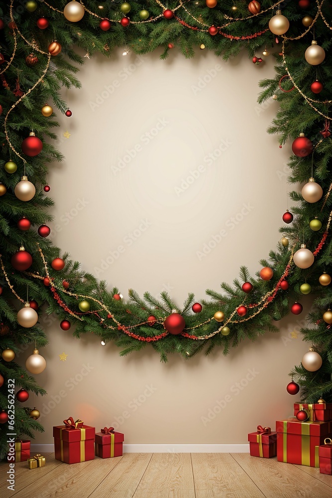 A beautiful red and gold Christmas wreath is adorned with white flowers and green pine branches, set against a pure white background. A beautiful red and gold Christmas wreath is adorned with white flowers and green pine branches, set against a pure white background.