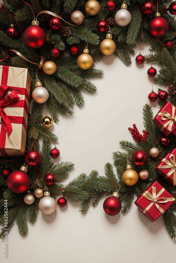A beautiful red and gold Christmas wreath is adorned with white flowers and green pine branches, set against a pure white background. A beautiful red and gold Christmas wreath is adorned with white flowers and green pine branches, set against a pure white background.