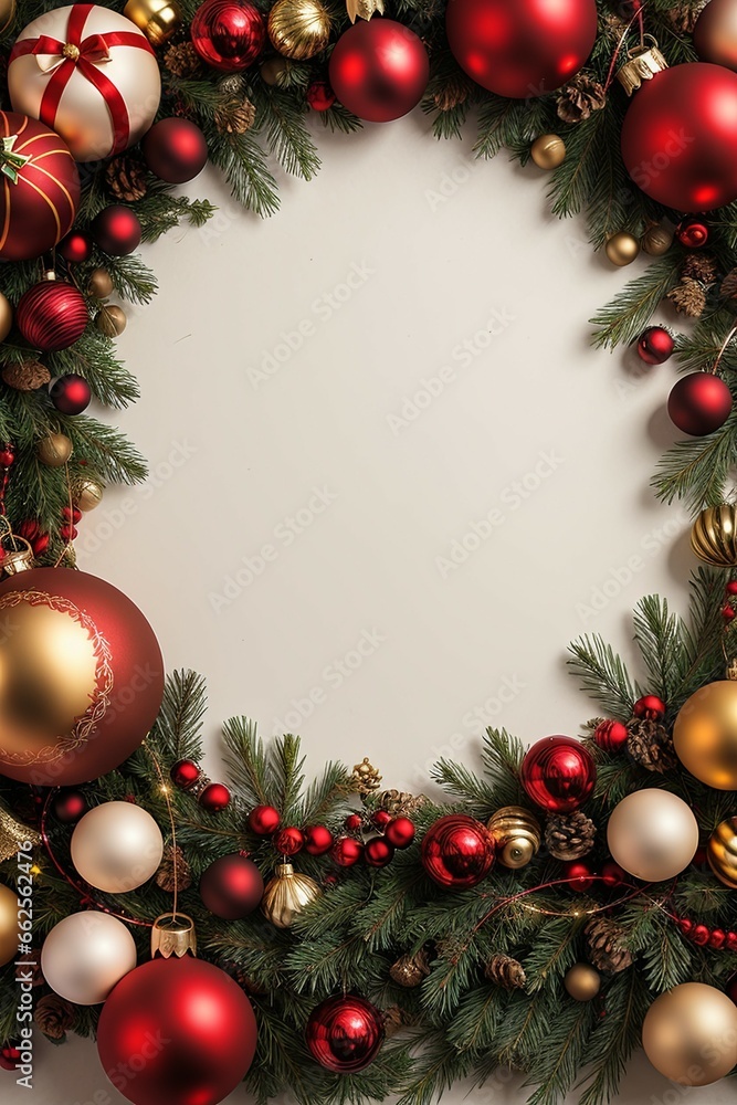 A beautiful red and gold Christmas wreath is adorned with white flowers and green pine branches, set against a pure white background.