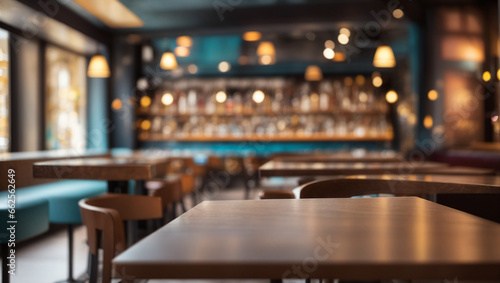 empty table in modern bar with defocused background. © adynue