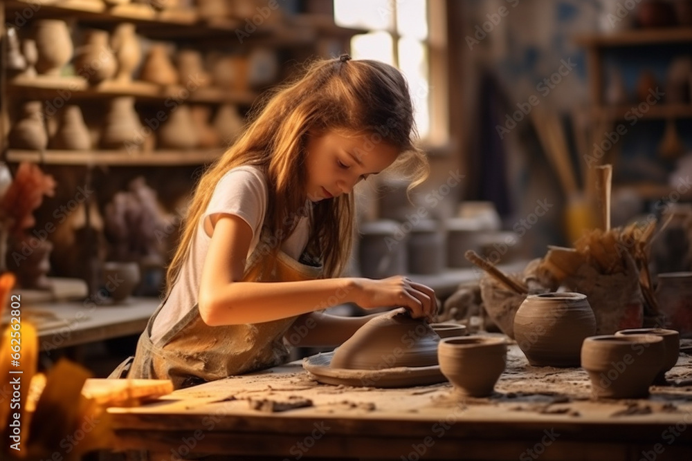 Creative activity for young children in school. Learning pottery. Generative AI Creative activity for young children in school. Learning pottery. Generative AI