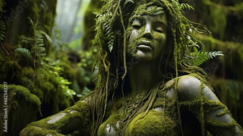 Jungle female statue moss