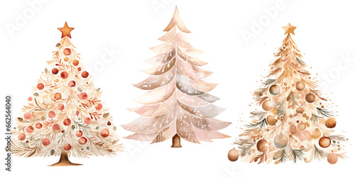watercolor Ivory and Blush pink Christmas tree isolated on white vector