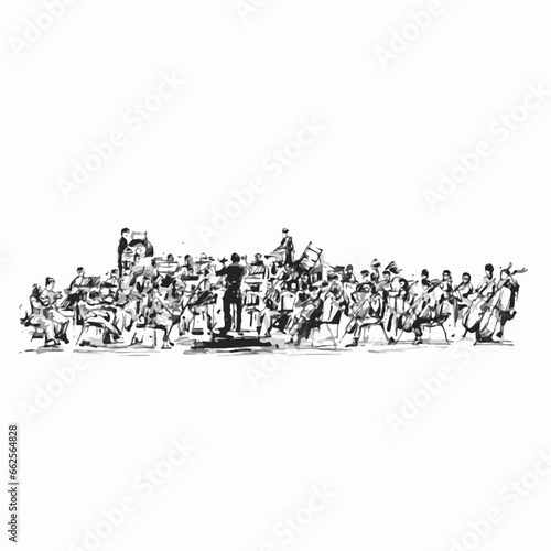 Drawing of orchestra band is performing 