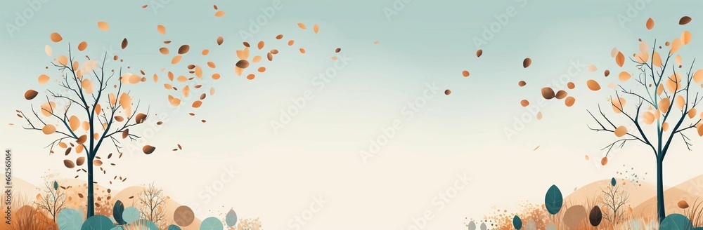 AI generated illustration of a peaceful autumn scene lined with trees and bushes - obrazy, fototapety, plakaty 