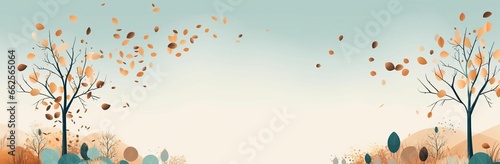 AI generated illustration of a peaceful autumn scene lined with trees and bushes photo