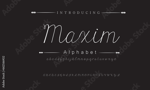 Maxim Elegant Font Uppercase Lowercase and Number. Classic Lettering Minimal Fashion Designs. Typography modern serif fonts regular decorative vintage concept. vector illustration